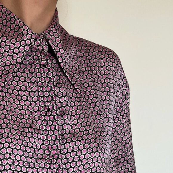 Zara Black and Pink Collared Button Up Blouse | Size Small - Picture 6 of 6
